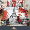 Set Lenjerie de Pat din Finet,6 Piese,Pat 2 Persoane,Imprimeu 3D, JOJO Home