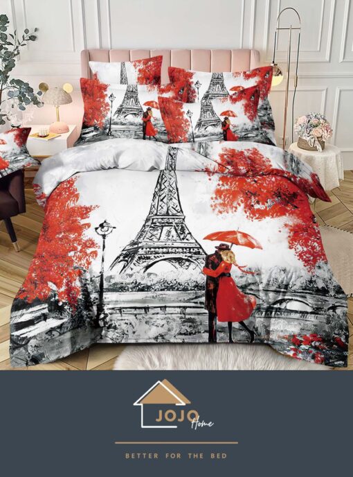Set Lenjerie de Pat din Finet,6 Piese,Pat 2 Persoane,Imprimeu 3D, JOJO Home