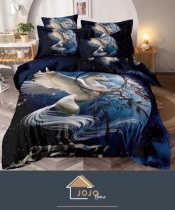 Set Lenjerie de Pat din Finet,6 Piese,Pat 2 Persoane,Imprimeu 3D, JOJO Home
