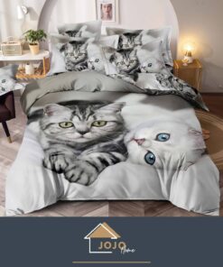 Set Lenjerie de Pat din Finet,6 Piese,Pat 2 Persoane,Imprimeu 3D, JOJO Home