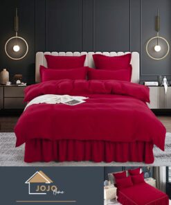 Set Lenjerie de Pat din Finet cu Volanase,6 Piese,Pat 2 Persoane, JOJO Home