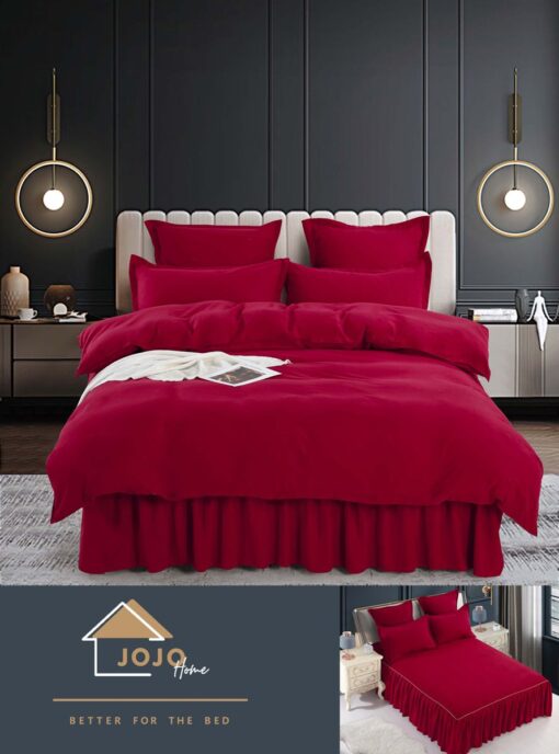 Set Lenjerie de Pat din Finet cu Volanase,6 Piese,Pat 2 Persoane, JOJO Home