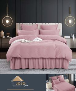 Set Lenjerie de Pat din Finet cu Volanase,6 Piese,Pat 2 Persoane, JOJO Home