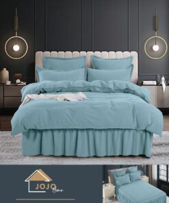Set Lenjerie de Pat din Finet cu Volanase,6 Piese,Pat 2 Persoane, JOJO Home