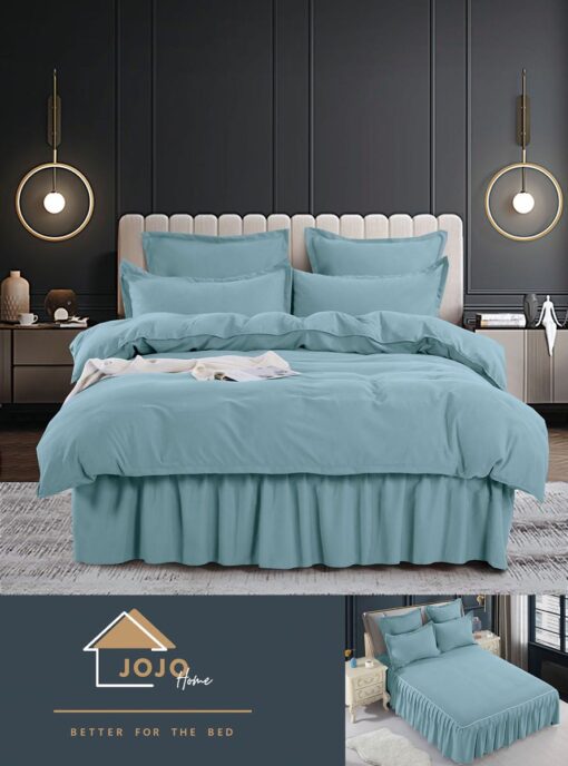 Set Lenjerie de Pat din Finet cu Volanase,6 Piese,Pat 2 Persoane, JOJO Home