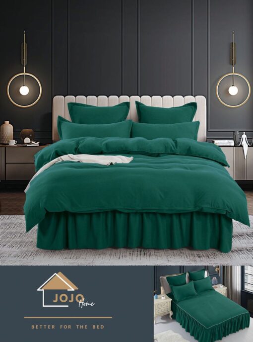 Set Lenjerie de Pat din Finet cu Volanase,6 Piese,Pat 2 Persoane, JOJO Home