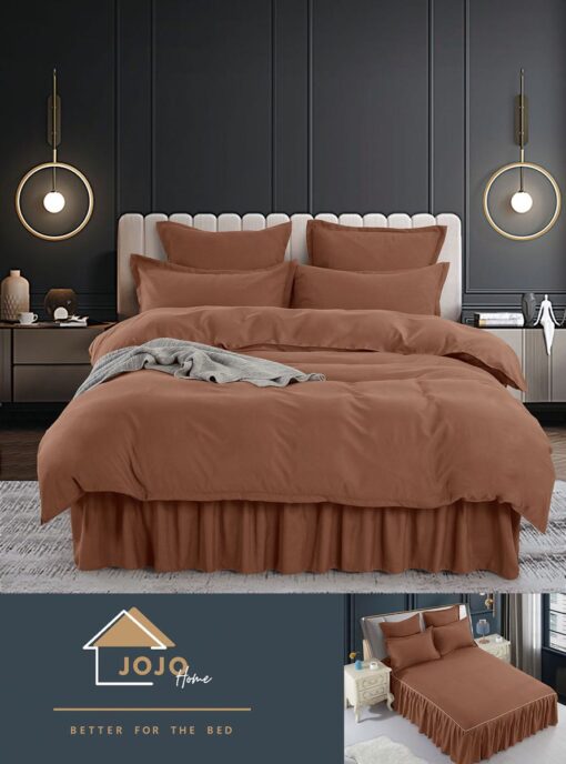 Set Lenjerie de Pat din Finet cu Volanase,6 Piese,Pat 2 Persoane, JOJO Home