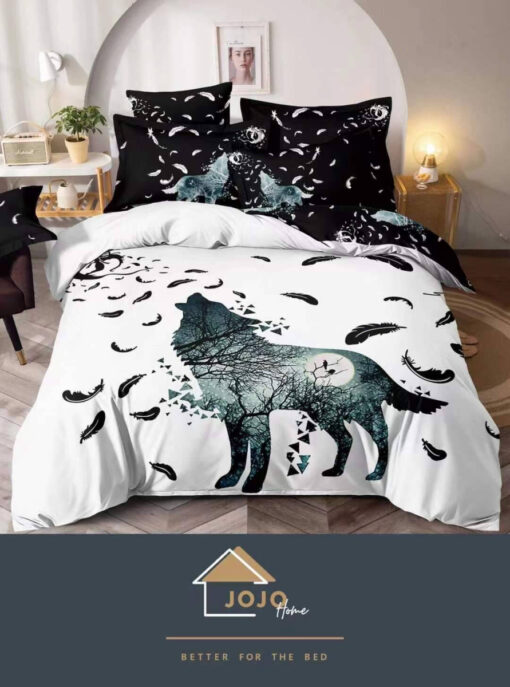 Set Lenjerie de Pat din Finet,6 Piese,Pat 2 Persoane,Imprimeu 3D, JOJO Home