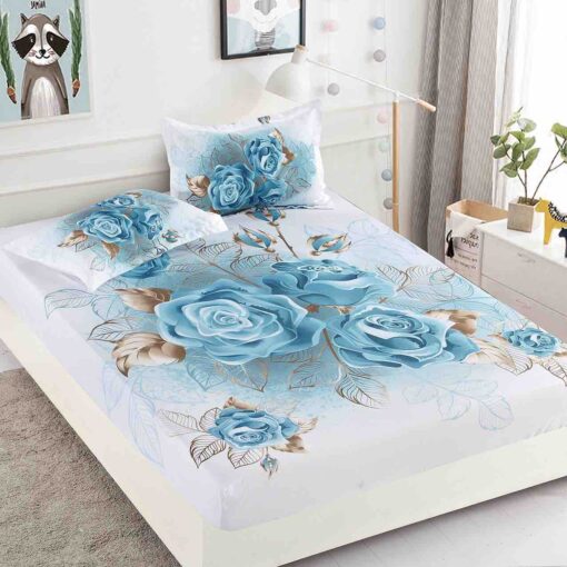 Husa de pat cu elastic,3D,Bumbac Finet, pentru pat de 2 persoane + 2 fete de perna JOJO Home