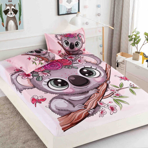 Husa de pat cu elastic,3D,Bumbac Finet, pentru pat de 2 persoane + 2 fete de perna JOJO Home