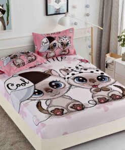 Husa de pat cu elastic,3D,Bumbac Finet, pentru pat de 2 persoane + 2 fete de perna JOJO Home