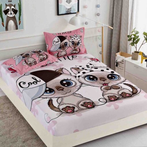 Husa de pat cu elastic,3D,Bumbac Finet, pentru pat de 2 persoane + 2 fete de perna JOJO Home