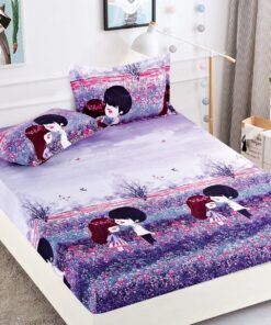 Husa de pat cu elastic,Bumbac Finet,Pentru pat de 1 persoana + 2 fete de perna, JOJO Home