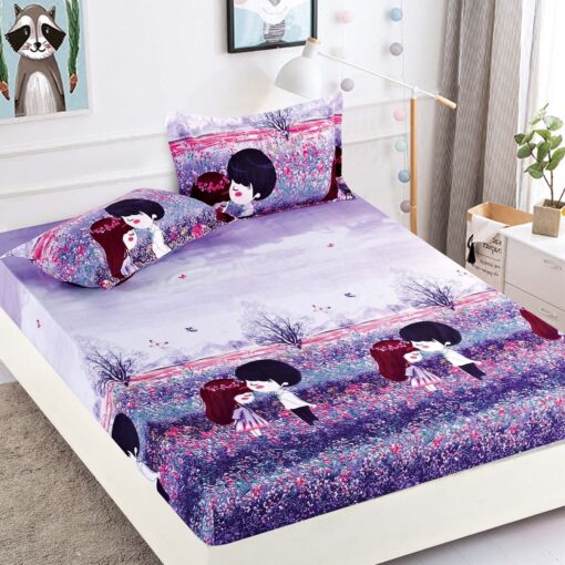 Husa de pat cu elastic,Bumbac Finet,Pentru pat de 1 persoana + 2 fete de perna, JOJO Home