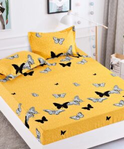 Husa de pat cu elastic,Bumbac Finet,Pentru pat de 1 persoana + 2 fete de perna, JOJO Home