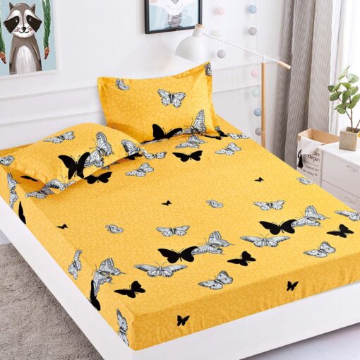 Husa de pat cu elastic,Bumbac Finet,Pentru pat de 1 persoana + 2 fete de perna, JOJO Home