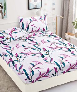 Husa de pat cu elastic,Bumbac Finet,Pentru pat de 1 persoana + 2 fete de perna, JOJO Home