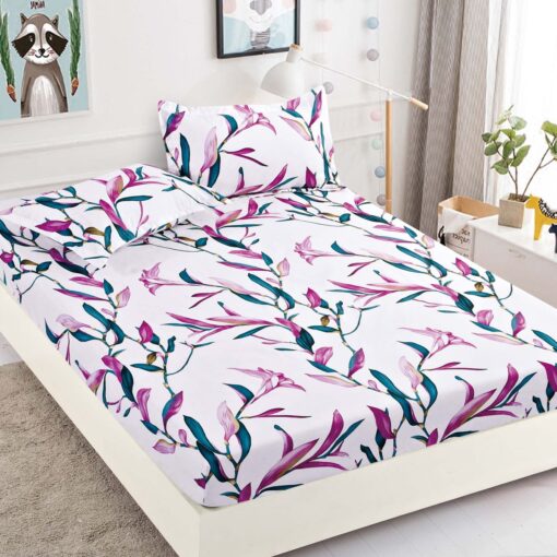 Husa de pat cu elastic,Bumbac Finet,Pentru pat de 1 persoana + 2 fete de perna, JOJO Home