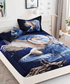 Husa de pat cu elastic,3D,Bumbac Finet, pentru pat de 2 persoane + 2 fete de perna JOJO Home