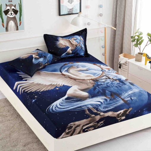 Husa de pat cu elastic,3D,Bumbac Finet, pentru pat de 2 persoane + 2 fete de perna JOJO Home