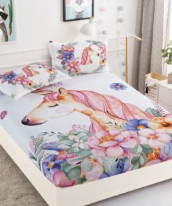 Husa de pat cu elastic,3D,Bumbac Finet, pentru pat de 2 persoane + 2 fete de perna JOJO Home