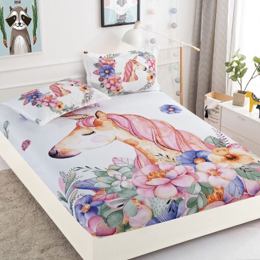 Husa de pat cu elastic,3D,Bumbac Finet, pentru pat de 2 persoane + 2 fete de perna JOJO Home