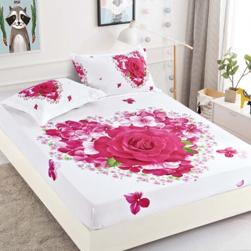 Husa de pat cu elastic,3D,Bumbac Finet, pentru pat de 2 persoane + 2 fete de perna JOJO Home