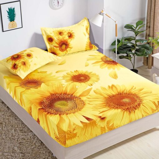 Husa de pat cu elastic,3D,Bumbac Finet, pentru pat de 2 persoane + 2 fete de perna JOJO Home