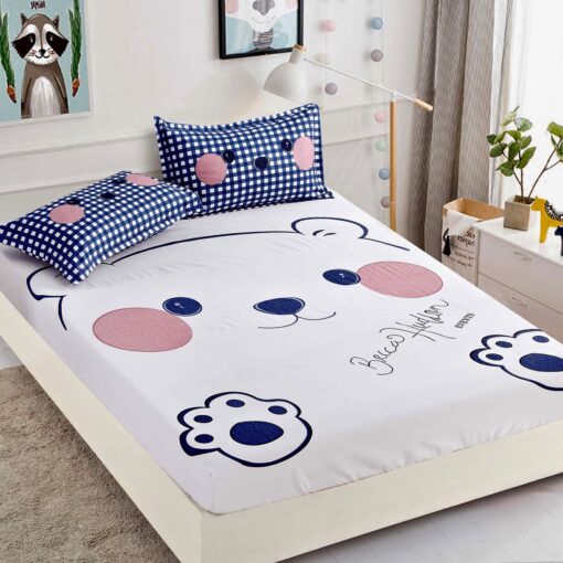 Husa de pat cu elastic,3D,Bumbac Finet, pentru pat de 2 persoane + 2 fete de perna JOJO Home