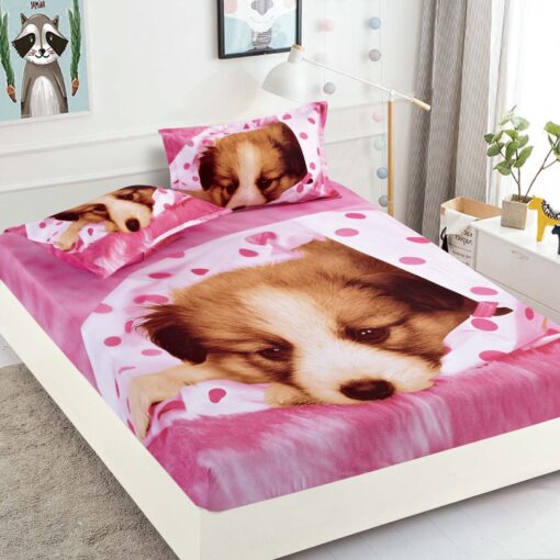 Husa de pat cu elastic,3D,Bumbac Finet, pentru pat de 2 persoane + 2 fete de perna JOJO Home