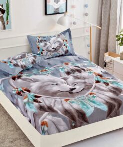 Husa de pat cu elastic,3D,Bumbac Finet, pentru pat de 2 persoane + 2 fete de perna JOJO Home