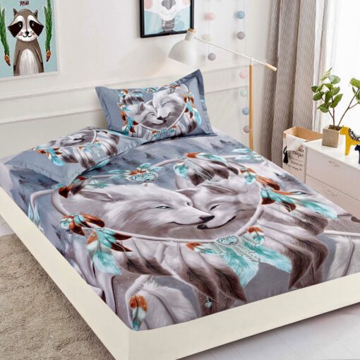 Husa de pat cu elastic,3D,Bumbac Finet, pentru pat de 2 persoane + 2 fete de perna JOJO Home
