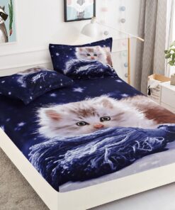 Husa de pat cu elastic,3D,Bumbac Finet, pentru pat de 2 persoane + 2 fete de perna JOJO Home