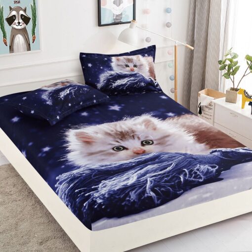 Husa de pat cu elastic,3D,Bumbac Finet, pentru pat de 2 persoane + 2 fete de perna JOJO Home