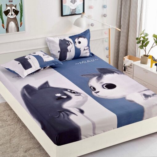 Husa de pat cu elastic,3D,Bumbac Finet, pentru pat de 2 persoane + 2 fete de perna JOJO Home