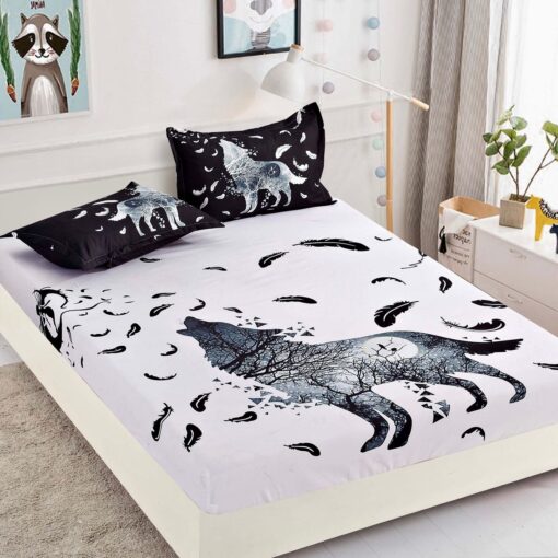 Husa de pat cu elastic,3D,Bumbac Finet, pentru pat de 2 persoane + 2 fete de perna JOJO Home