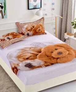 Husa de pat cu elastic,3D,Bumbac Finet, pentru pat de 2 persoane + 2 fete de perna JOJO Home