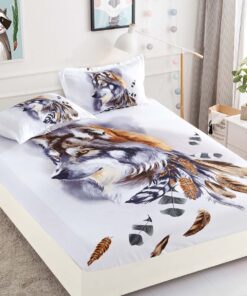 Husa de pat cu elastic,3D,Bumbac Finet, pentru pat de 2 persoane + 2 fete de perna JOJO Home
