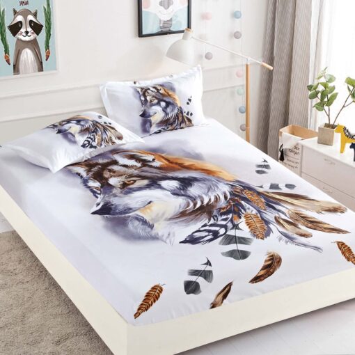 Husa de pat cu elastic,3D,Bumbac Finet, pentru pat de 2 persoane + 2 fete de perna JOJO Home
