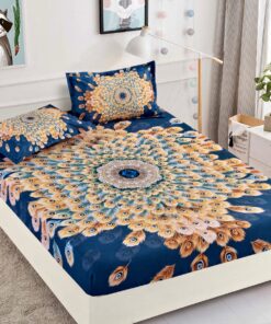 Husa de pat cu elastic,3D,Bumbac Finet, pentru pat de 2 persoane + 2 fete de perna JOJO Home