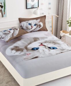 Husa de pat cu elastic,3D,Bumbac Finet, pentru pat de 2 persoane + 2 fete de perna JOJO Home