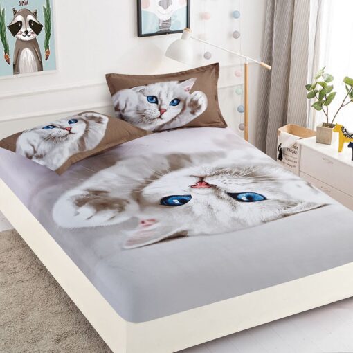 Husa de pat cu elastic,3D,Bumbac Finet, pentru pat de 2 persoane + 2 fete de perna JOJO Home