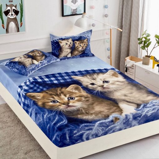 Husa de pat cu elastic,3D,Bumbac Finet, pentru pat de 2 persoane + 2 fete de perna JOJO Home