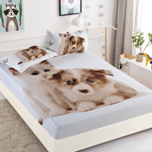 Husa de pat cu elastic,3D,Bumbac Finet, pentru pat de 2 persoane + 2 fete de perna JOJO Home