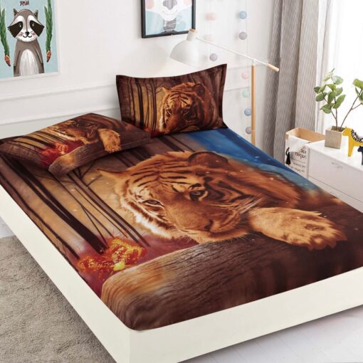 Husa de pat cu elastic,3D,Bumbac Finet, pentru pat de 2 persoane + 2 fete de perna JOJO Home