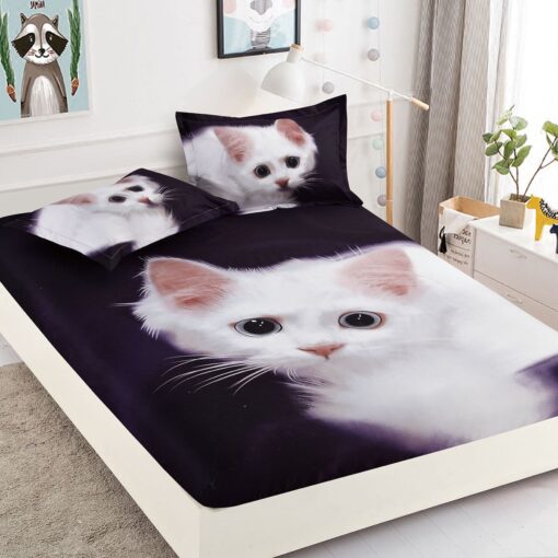 Husa de pat cu elastic,3D,Bumbac Finet, pentru pat de 2 persoane + 2 fete de perna JOJO Home