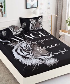 Husa de pat cu elastic,3D,Bumbac Finet, pentru pat de 2 persoane + 2 fete de perna JOJO Home