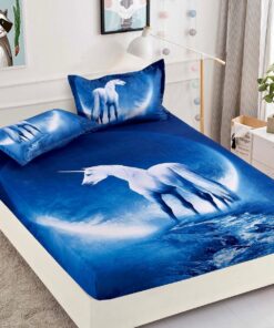 Husa de pat cu elastic,3D,Bumbac Finet, pentru pat de 2 persoane + 2 fete de perna JOJO Home