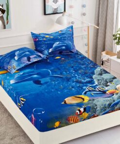 Husa de pat cu elastic,3D,Bumbac Finet, pentru pat de 2 persoane + 2 fete de perna JOJO Home