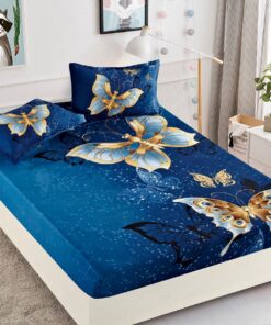 Husa de pat cu elastic,3D,Bumbac Finet, pentru pat de 2 persoane + 2 fete de perna JOJO Home